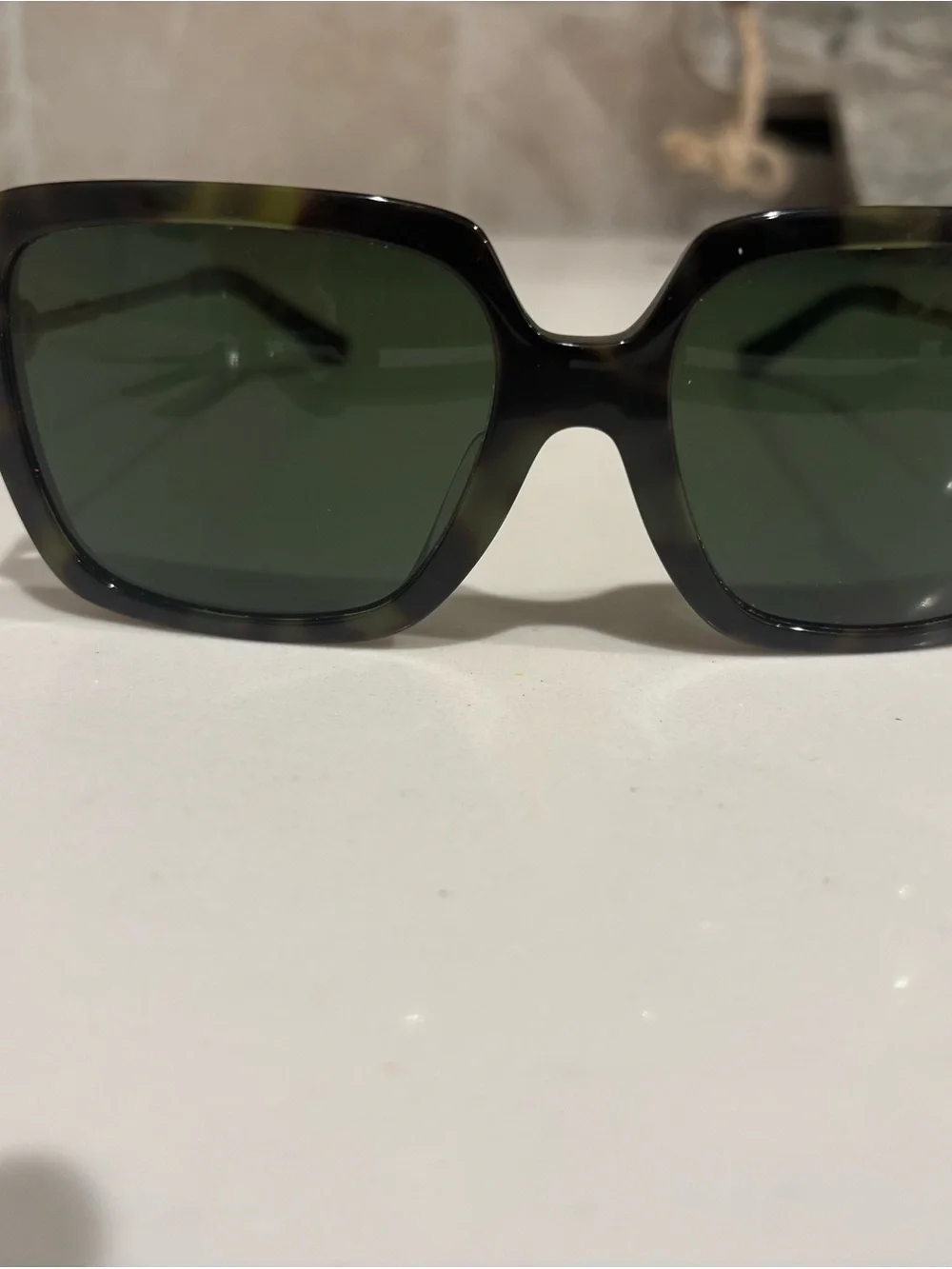 Tory Burch Black Tortoiseshell Square Sunglasses with Orange Case